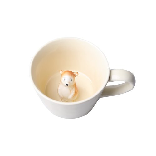 DIHOclub Bear Ceramic Cup Hidden 3D Animal Inside Mug,Cute Cartoon Handmade Figurine Mugs,Holiday and Birthday Gift for Coffee Milk Tea Lovers,12 OZ(Cream Color)