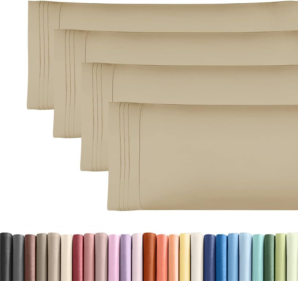 Skiennix Body Pillowcases Set of 4 | Soft, Breathable 20x54 Pillow Covers for Side Sleepers - Machine Washable, Fade-Free (Beige)