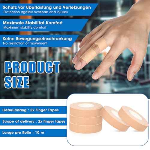 Finger Tape, 0.5 Inch x 10 Yard Nude Athletic Tape Extra Strong Adhesive, 2 Rolls Sport Tape, Medical Tape, Foot Tape for Rock Climbing, Grappling, Basketball, Lifters and BJJ Finger Tape