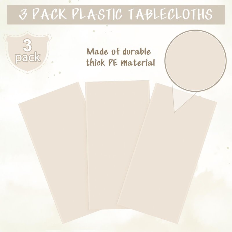 YIDAKO 3Pcs Beige Tablecloths for Rectangle Tables,Disposable Plastic Ivory Table Cloth,Waterproof Cream Table Cover for Birthdays Weddings Anniversary Party Decorations,54 x 108 Inch