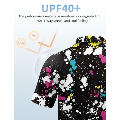 Golf Shirts for Men Printed Performance Moisture Wicking Short Sleeve Dry Fit Polo Shirts