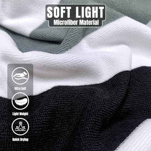 cabanana Large Oversized Beach Towel - Microfiber Sand Free 35 x 70 Inch Quick Dry Lightweight Pool Towel for Adults, Thin Striped Swim Towel (Black)