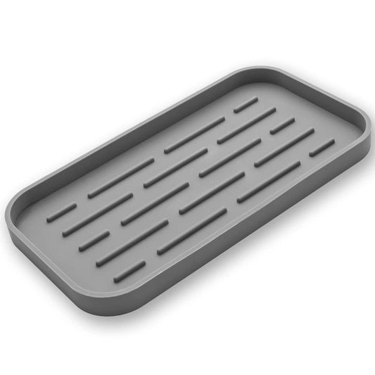 MicoYang Silicone Kitchen Sink Organizer Tray for Multiple Usage,Eco-Friendly Sponges Holder for Kitchen Bathroom Counter or Sink,Dish Soap Dispenser,Scrubber,Bottle,Cup (Grey, 10"×5.3")