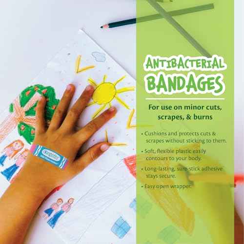 Crayola Shaped Neon Antibacterial Bandages for Kids, 100 CT - Adhesive Bandages for Minor Cuts, Scrapes, & Burns. Great Stocking Stuffer or White Elephant Gift