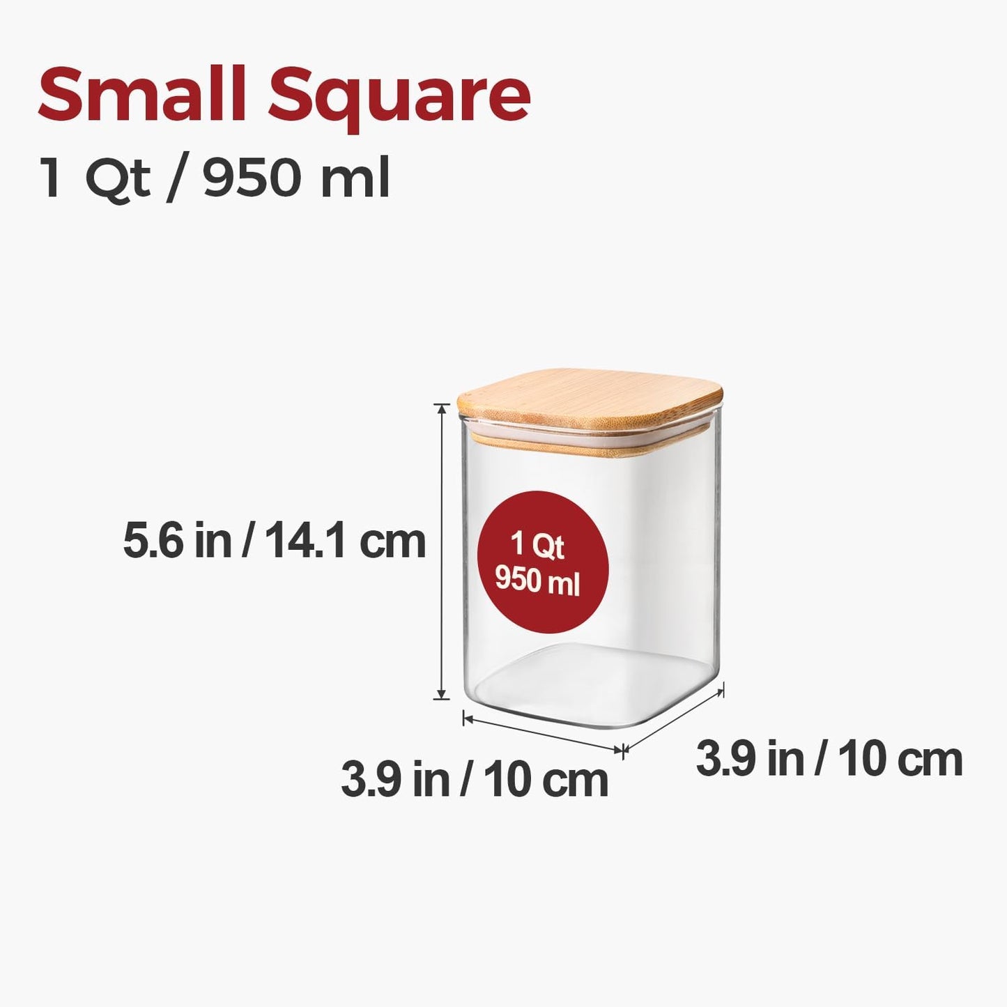 Skiennix 1Qt Airtight Glass Canisters - Bamboo Lid Square Pantry Storage for Coffee, Snacks & More | 4-Pack