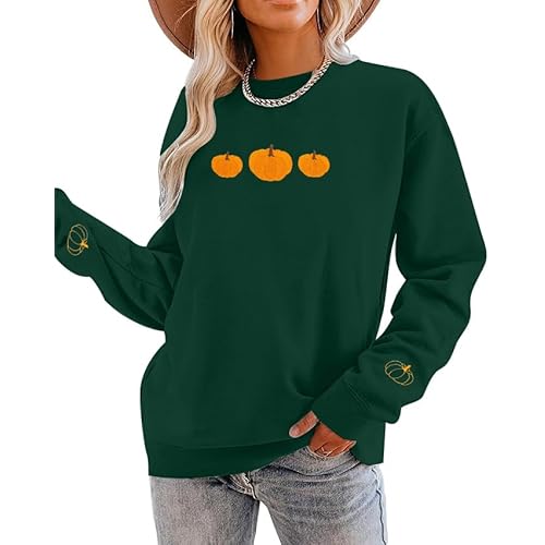 JINTING Pumpkin Sweatshirt for Women Crewneck Fall Sweatshirts Autumn Graphic Tee Shirt Halloween Long Sleeve Top