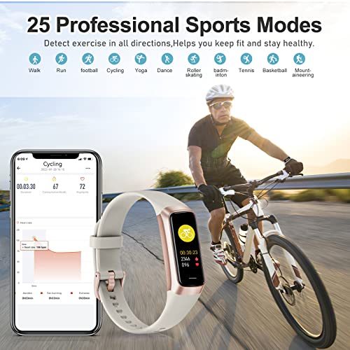 Fitness Tracker with 24/7 Heart Rate, Blood Oxygen Blood Pressure Sleep Monitor, Activity Trackers 5 ATM Waterproof,Step Calorie Counter Pedometer Health Smart Watch for Women Men Beige
