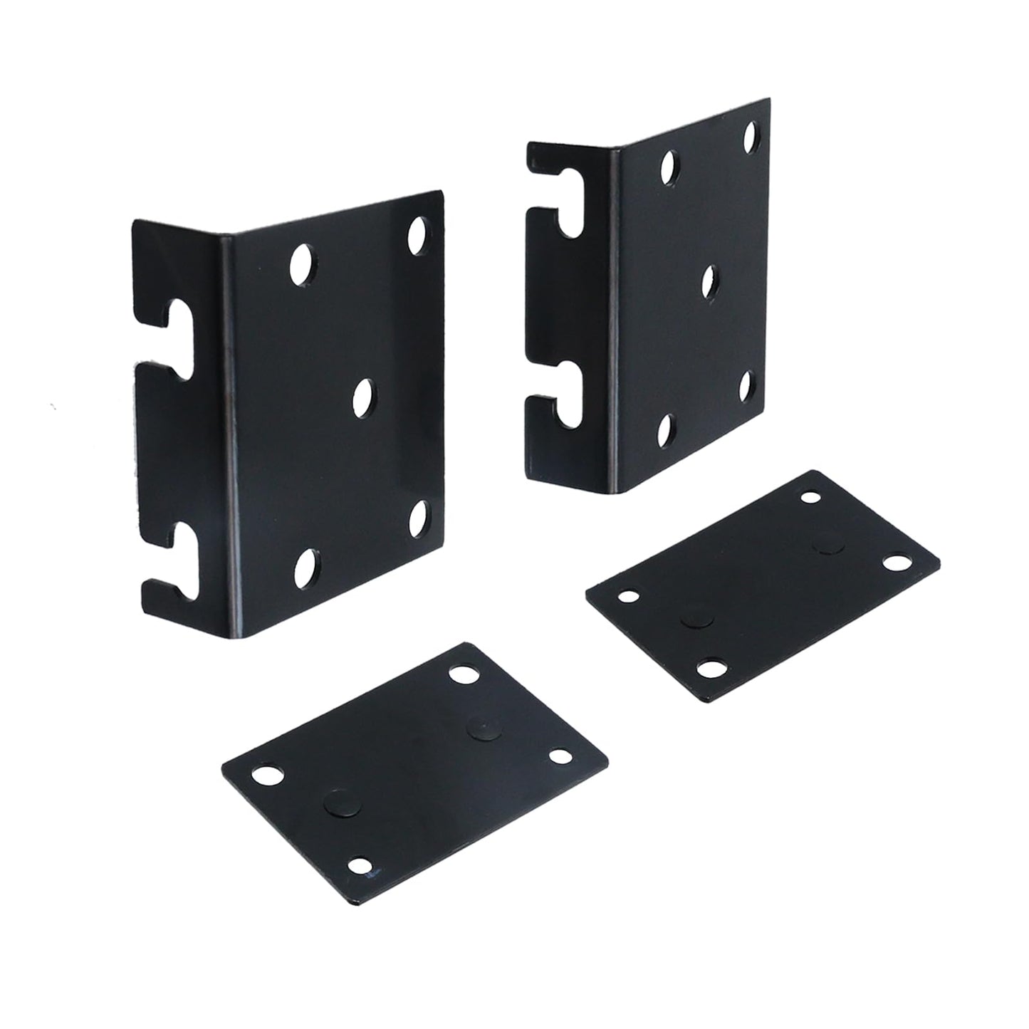 FarBoat 8 Pcs Universal Iron Bed Rail Brackets Heavy Duty Hardware Beds Hinge 2 Hooks for Bed Frame with Screws, 3.54"x2.95"/90x75mm, Black, Style F