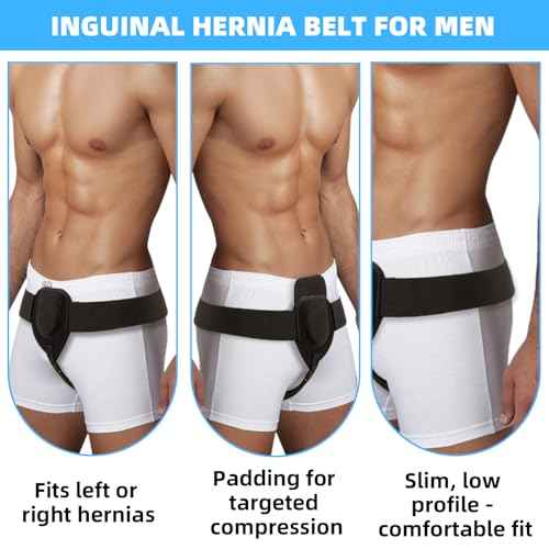 Hernia Belt for Men, Left or Right Inguinal Hernia Support Belt Pain Relief With Removable Compression Pads Adjustable Groin Hernia Truss for Pre/Post Surgery, Inguinal, Femoral and Groin Hernias