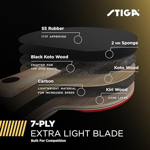 STIGA Carbon+ Bundle Ping Pong Paddle Set ? 7-ply Extra Light Carbon Fiber Blade ? 2mm Premium Sponge ? Concave Pro Handle ? 2 3-Star Tournament Balls ? Neoprene Racket Cover ? Player Wristband
