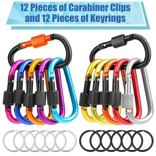 Cridoz Locking Carabiner D Ring Clips with Flat Key Ring
