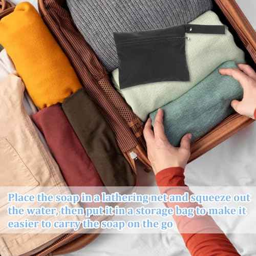 2Pcs Travel Soap Bar Bag with 2 Pcs Foaming Nets, Quick Dry Soap Pouch Bar Soaps Case for Baths or Showers Travel Portable Case Bars Cleaner Pouch Saver Pocket for Camping Enthusiasts£¨Black & Grey£©