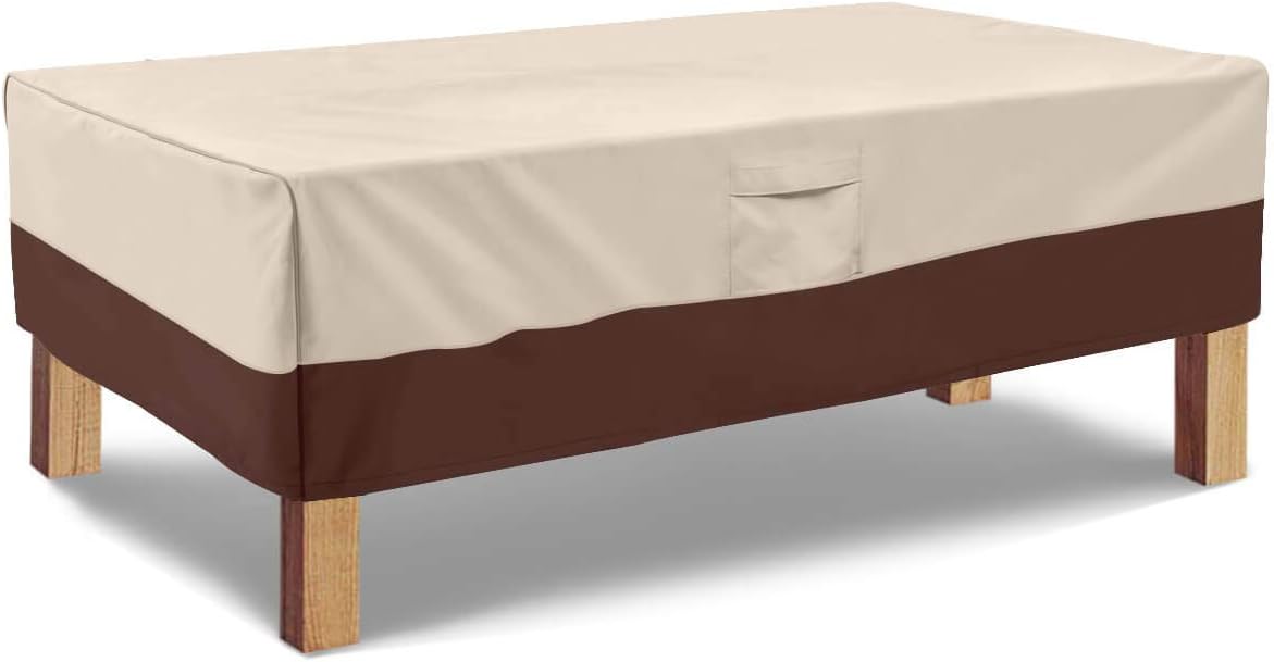 Vailge Rectangular Coffee Table Cover - Heavy Duty Waterproof Protection for Outdoor Furniture | Fits Large Tables (Beige & Brown)
