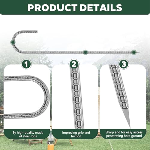 10 Pieces 12 Inch Long 1/4In Diameter Heavy Duty J Hooks,Heavy Duty Rebar Metal Fence Ground Garden Tent Stakes,Ground Spikes Anchors for Fencing,Outdoor Chicken Wire Trellis Stakes,Anti-Rust Silver