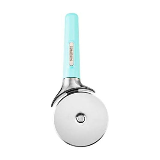 Farberware Pro Stainless Steel Pizza Cutter with Thick Blade to Cut Through Crust, Quesadillas, Brownies, ect, Elevated Wheel to Prevent Countertop Mess,Dishwasher Safe, Aqua, 9.37-Inch