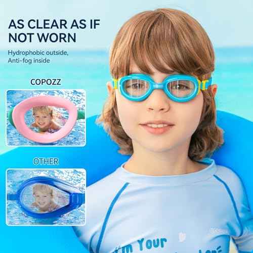 COPOZZ Kids Swim Goggles | Anti-Fog & HD | Comfy 3D Fit | Durable Unisex-Child Swimming Goggles for Boys & Girls Ages 3-14