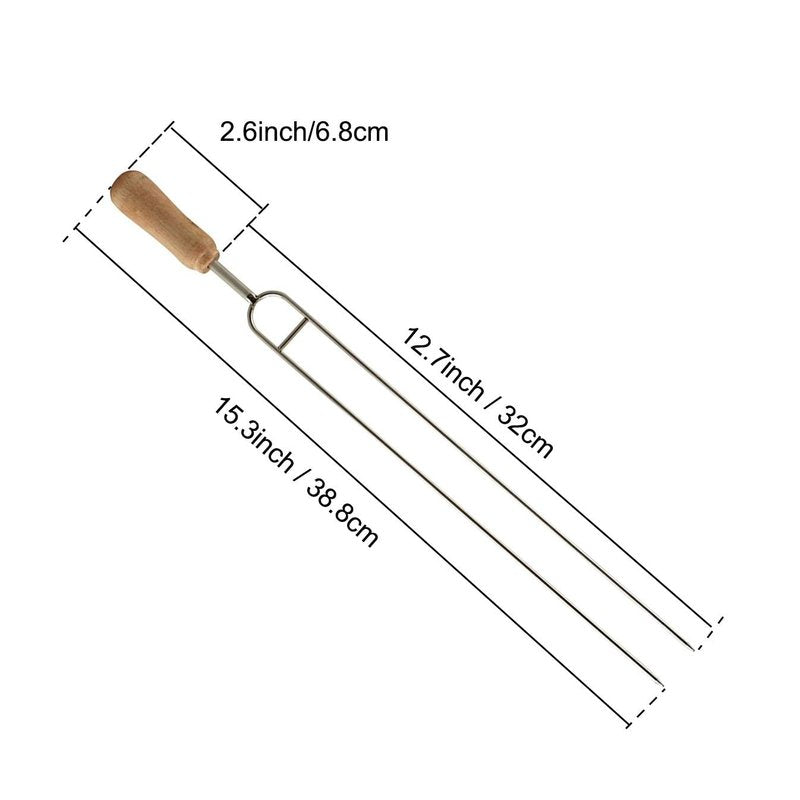 IMEEA 15.3-Inch Double Prong Stainless Steel Kabob Skewers for Grilling BBQ Kebabs Skewers with Wooden Handle Reusable Shish Kebab Forks for Meat, Vegetables, Shrimp