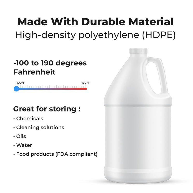 1-Gallon Plastic Jug (4-Pack) Reusable w/Shipping Box, Food-Safe, BPA Free | Heavy-Duty HDPE Containers for Water, Sauces, Soaps, Detergents, Liquids | Screw-On Cap transparent