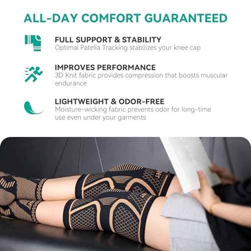 INDEEMAX Copper Knee Brace for Women Men 2 Pack, Knee Compression Sleeve for Knee Pain, Arthritis, Running,Sports and Recovery Support, M