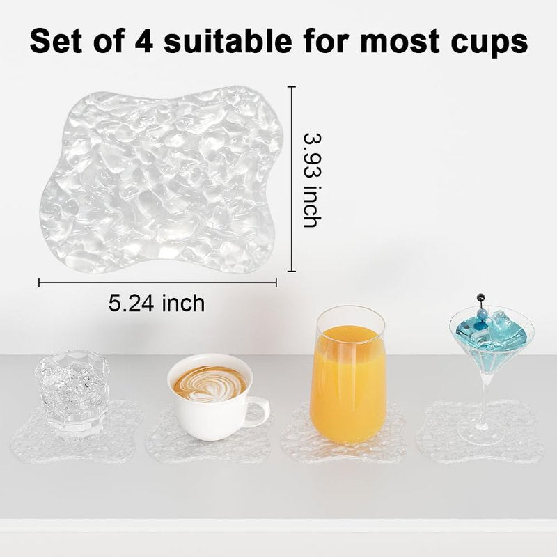 Sweet Elegance Acrylic Coasters, Coasters Set of 4, Clear Drink Coaster with Waterproof Material, Drink Pad for Table Protection, Desk Accessories for Home, Office, Cafe Decor