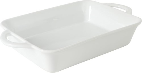 Gibson Home Gracious Dining Baking Dish - 2.5-Quart White Stoneware Casserole with Handles | 14.6 x 8.5-Inch Oven Safe