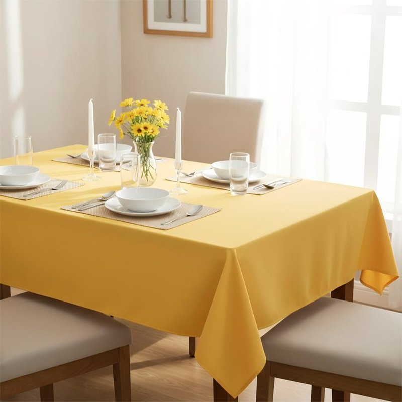 sancua Rectangle Tablecloth - 54 x 120 Inch - Stain and Wrinkle Resistant Washable Polyester Table Cloth, Decorative Fabric Table Cover for Dining Tables, Buffet Parties and Camping, Yellow