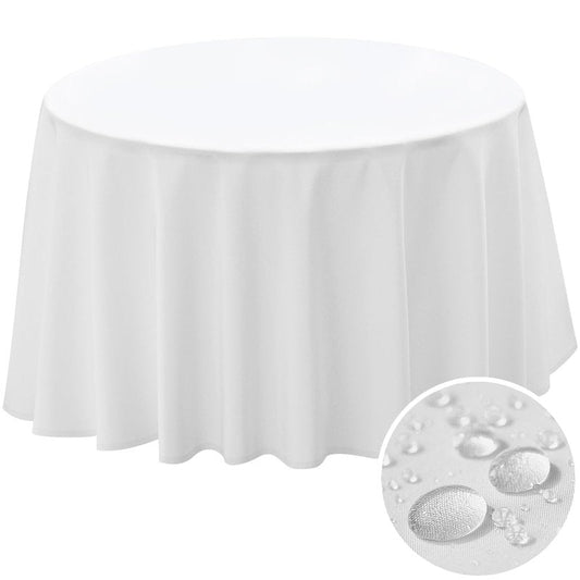 BYDOLL Table Cloth 60 Inch Round Tablecloth Fits Max50 Inch Diameter Table Top,White Polyester Washable Wrinkle-Free Spillproof Tablecloth for Party Patio Cover