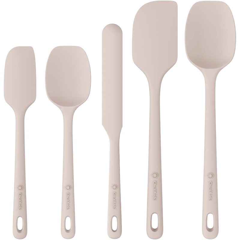 ChefAide 5 Pieces Silicone Spatula Set, Food Grade Rubber Spatula, Upgrade Strong Handle with Ergonomic Grip, Heat Resistant Up to 600°F for Nonstick Cookware, Cooking