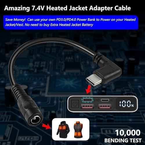 Heated Jacket Battery Step-up Adapter Charger for Ororo Heated Jackets and Vests