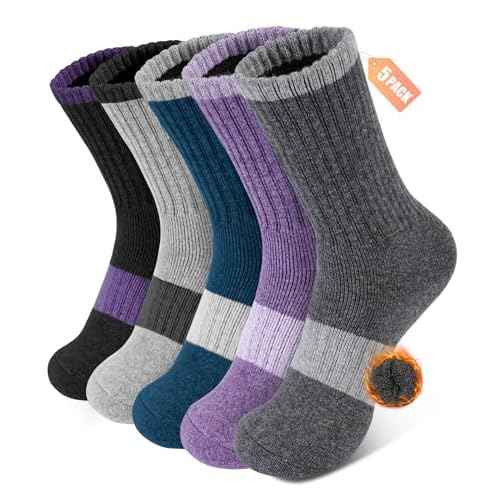 BESTENA 5 Pairs Merino Wool Socks for Women Hiking Socks Thermal Warm Winter Sock Women Crew Cushion Work Boot Outdoor Socks