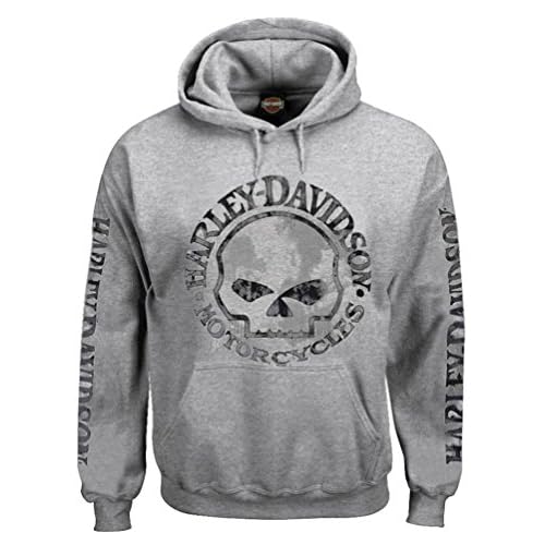 Harley-Davidson Men's Hooded Sweatshirt, Willie G Skull, Gray Hoodie 30296654