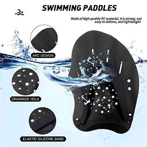 Swim Paddles With Adjustable Straps - Hand Paddles for Lap Swimming, Equipment for Women, Men, Children (1 Pair)