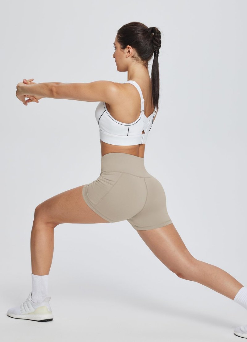baleaf Gym Shorts Women 3" Biker Workout Yoga Spandex Running Volleyball Tummy Control Compression with Pockets Khaki M
