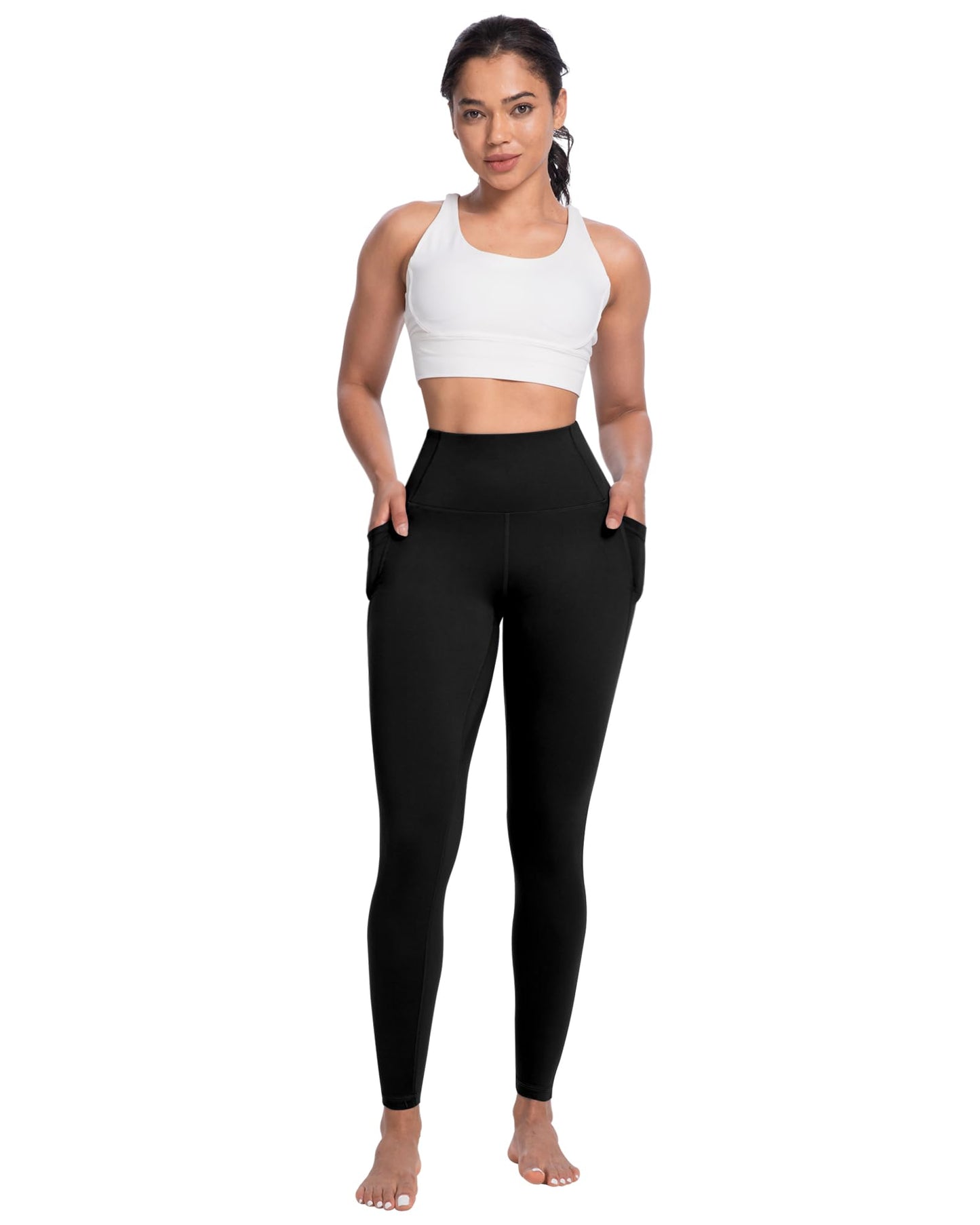 NORMOV 4 Packs Yoga Leggings with Pockets for Women, Soft High Waisted Tummy Control Workout Pants(Black/Dark Gray/Burgundy/Navy,XL)