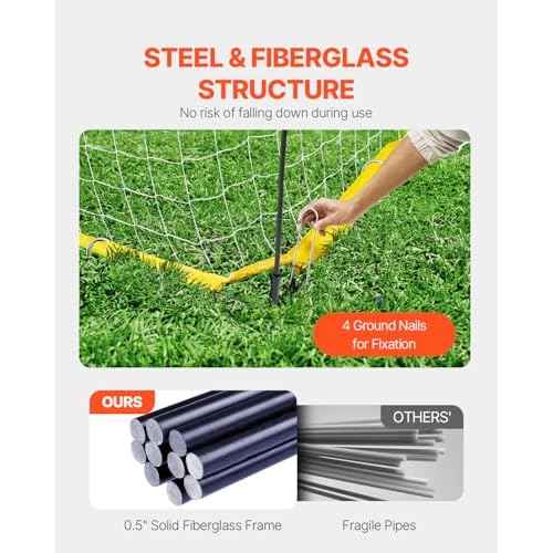 VEVOR Portable Soccer Goal, 12 x 6 ft Large Practice Soccer Net, Steel Fiberglass Structure Training Goal Set with Carry Bag, All-Weather Outdoor Use, for Backyards, Parks, School Fields