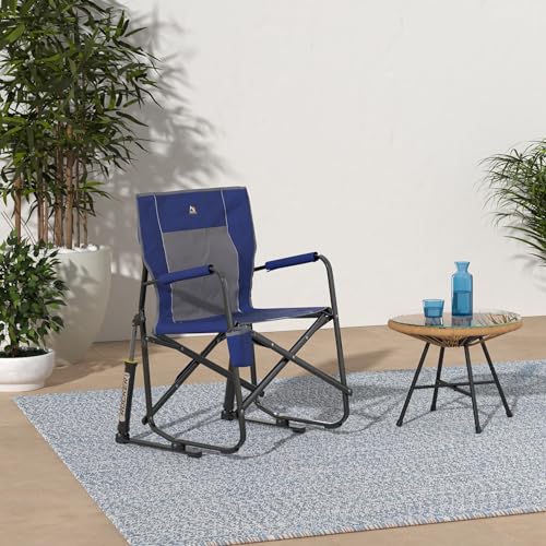 GCI OUTDOOR Freestyle Rocker Camping Chair | Portable Folding Rocking Chair with Solid, Durable Armrests, Drink Holder & Comfortable Backrest ? Royal Blue