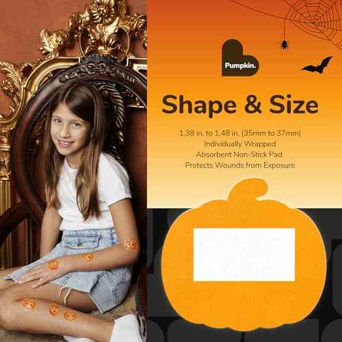 BioSwiss Kids Bandages, Halloween Pumpkin Shaped Self Adhesive Bandage Set, Latex Free, Sterile Wound Care, 50 Count