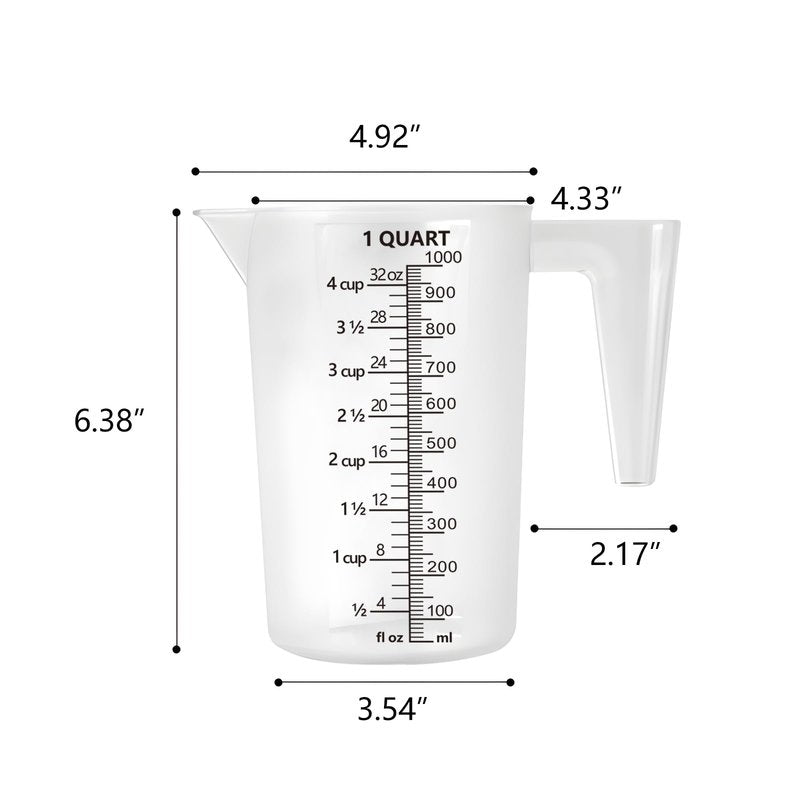 Plastic Measuring Cup with Handle, Pool Chemical Measuring Cup, Plastic Measuring Pitcher for Liquid Mixing, Pouring, Lawn Care, Pet Food, Motor Oil, Laboratory and More (32, Fluid Ounces, 1000ml)