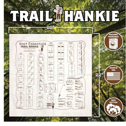 Knot Essentials For Hiking, Fishing, Boy Scouts, Camping, Outdoor Recreation - Neckwear/Face Mask/Handkerchief - Made in the USA 100% Cotton, Machine Washable, Natural Bandana