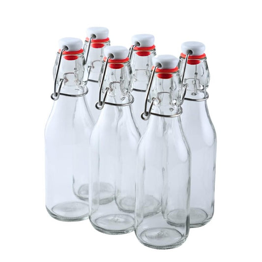 FastRack Swing Top Glass Bottles |8.5 oz – Pack of 6 | Clear, Flip Top Glass Bottles for Home Brewing, Carbonated Drinks, Kombucha, Fermentation, Water | Food Grade – ECO Friendly