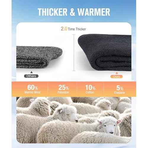 BESTENA 5 Pairs Merino Wool Socks for Women Hiking Socks Thermal Warm Winter Sock Women Crew Cushion Work Boot Outdoor Socks