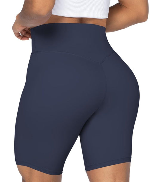 Sunzel No Front Seam High Waist Biker Shorts for Women, Squat Proof Yoga Workout Gym Bike Shorts 8" Inseam Ash Blue Large