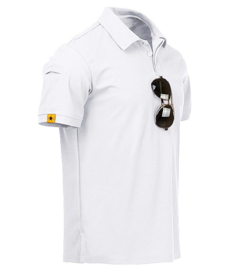 ZITY Mens Polo Shirt Short Sleeve Sports Tactical T-Shirt Athletic Golf Polos Daily Casual Stylish Collared Shirts for Men White X-Large
