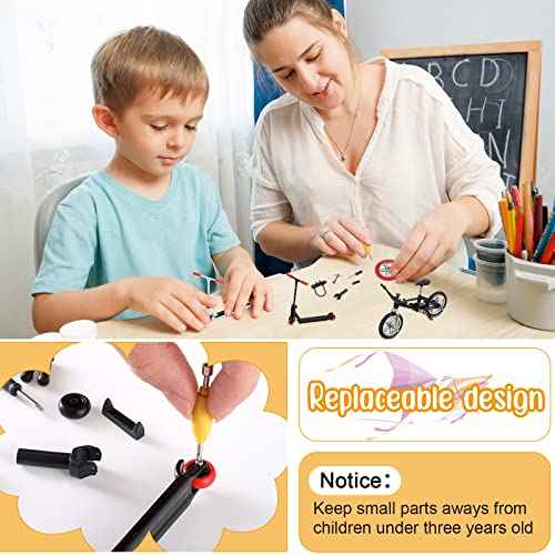 Zomiboo 18 Pieces Finger Toy Set Including Alloy Finger Bikes, Finger Scooter, Finger Pants, Replacement Wheels, Bike Lock and Mini Tools Movement Party Favors(Black, White, Blue)