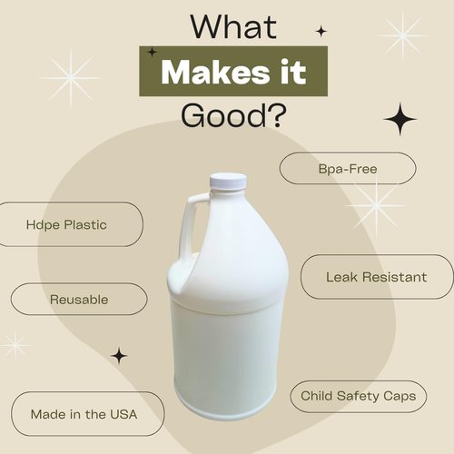 Guided Candles Reusable 1-Gallon Plastic Jug with Handle, BPA-Free HDPE, Leak-Resistant Child Safety Screw-on Lids and regular Screw-on Lids, (Pack of 4) Made in the USA