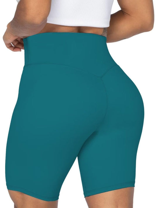 Sunzel No Front Seam High Waist Biker Shorts for Women, Squat Proof Yoga Workout Gym Bike Shorts 8" Deep Lagoon Medium