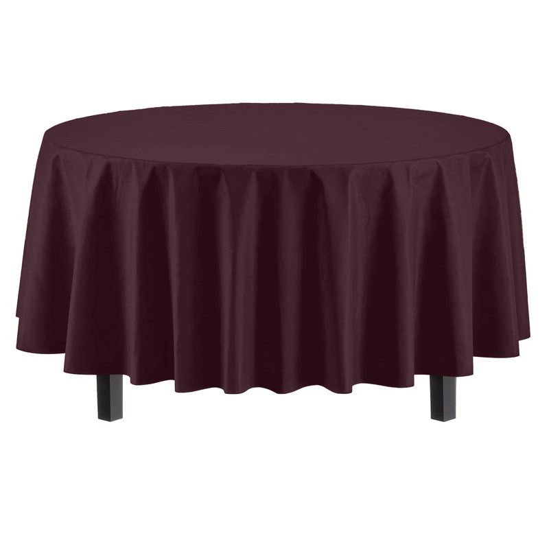 Exquisite Party Solids 6-Pack Premium Plastic Tablecloth 84in. Round Plastic Table Cover - Brown