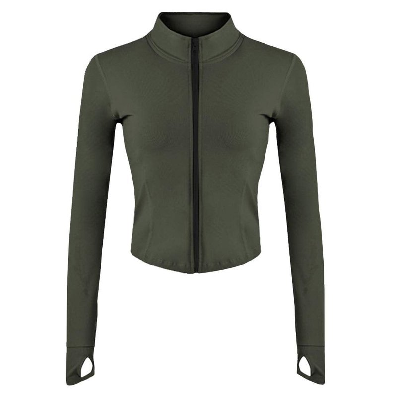 Lviefent Womens Lightweight Full Zip Running Track Jacket Workout Slim Fit Yoga Sportwear with Thumb Holes (Army Green, X-Small)