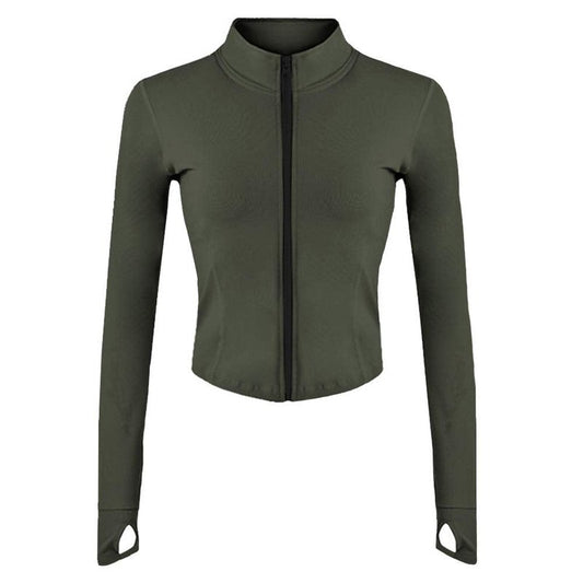 Lviefent Womens Lightweight Full Zip Running Track Jacket Workout Slim Fit Yoga Sportwear with Thumb Holes (Army Green, X-Small)