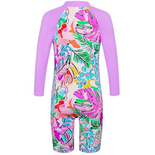 TFJH E 1PCS Long Sleeve Girls Bathing UPF 50+ Rash Guard Suits Swimsuts Zip 3-14Y